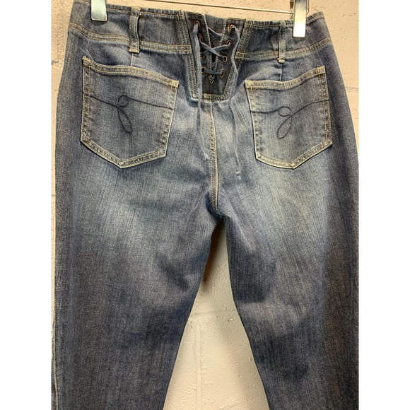 Y2K Guess Lace Up Back Low Rise Corset Jeans Medium Wash Embrodiered Stretch - Picture 4 of 10